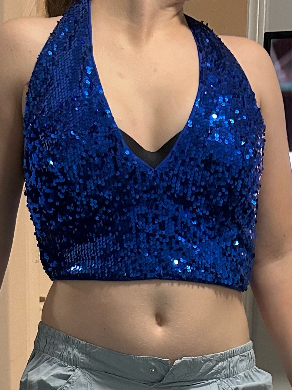 Sequin Halter Crop Top - Royal Blue